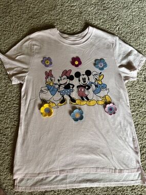 Disney Pink Kids' Short Sleeve Tee with Mickey & Friends Floral Appliqués